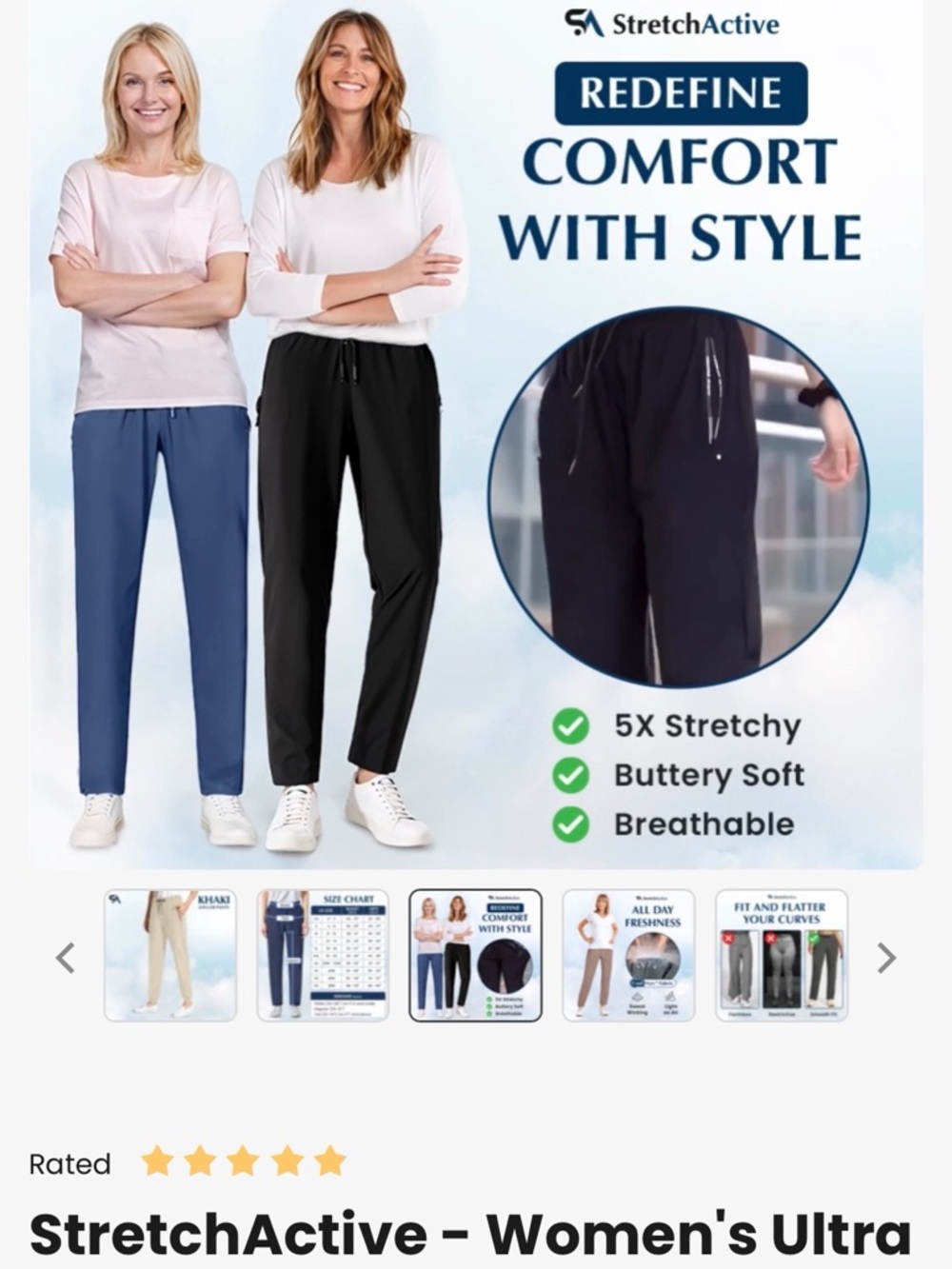 Women's Ultra Stretch Pull-On Pants — Black & Blue